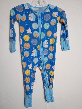 Little Sleepies 3-6 Months Cookies & Milk Bamboo Sleeper Pajamas Blue Baby Boy
